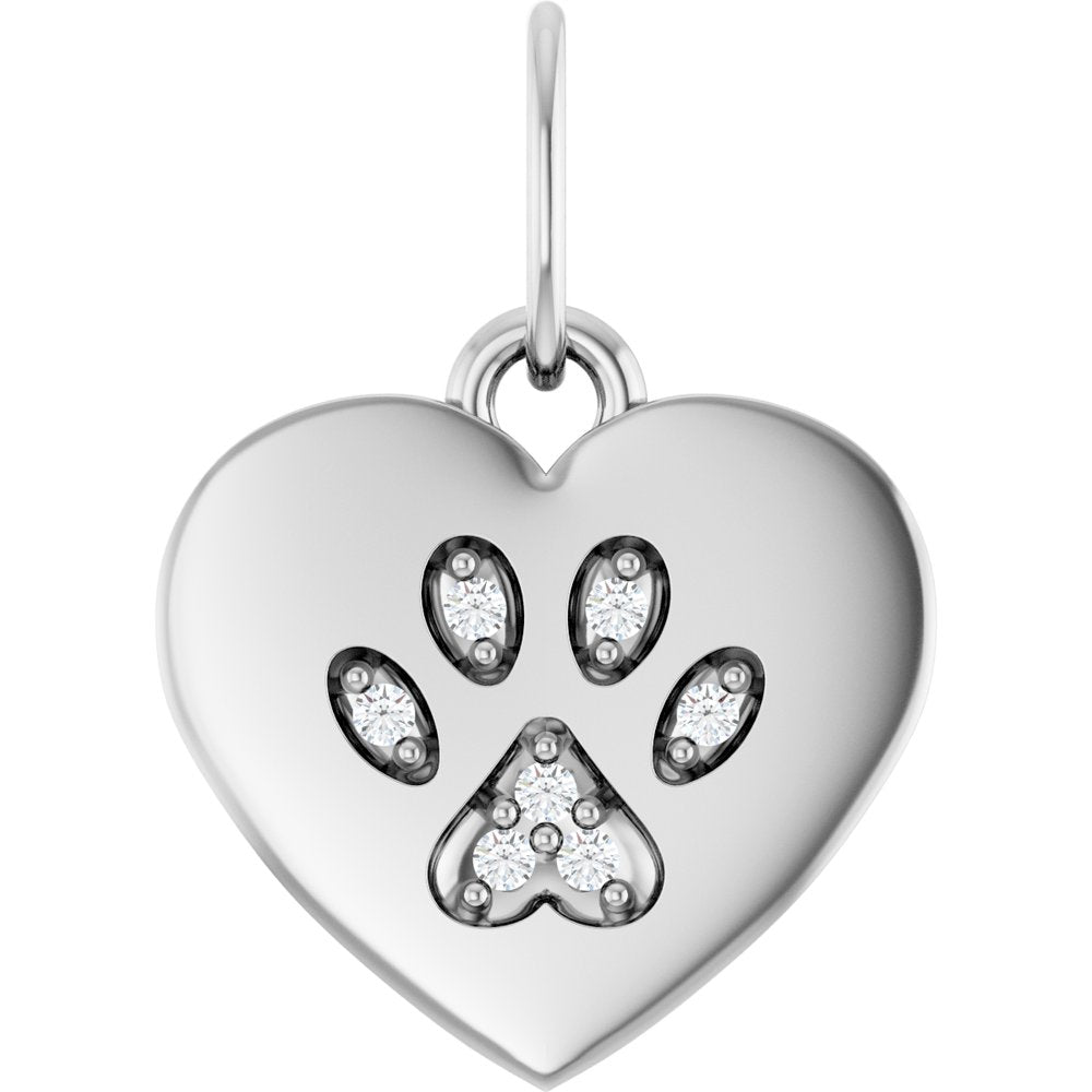 Sterling Silver .02 CTW Natural Diamond Blank Paw Print Heart Pendant