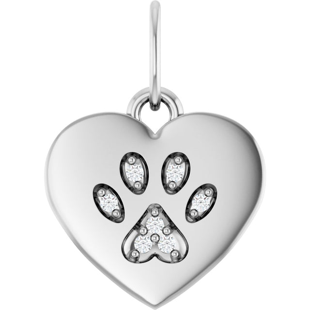 Sterling Silver .02 CTW Natural Diamond Blank Paw Print Heart Pendant