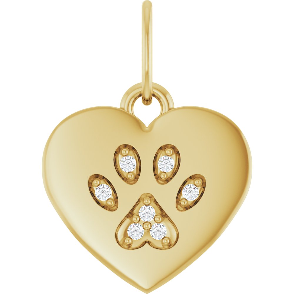 14K Yellow Gold .02 CTW Natural Diamond Blank Paw Print Heart Pendant