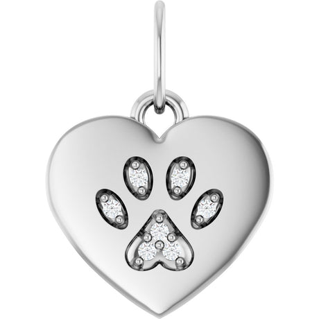Sterling Silver .02 CTW Natural Diamond Blank Paw Print Heart Pendant