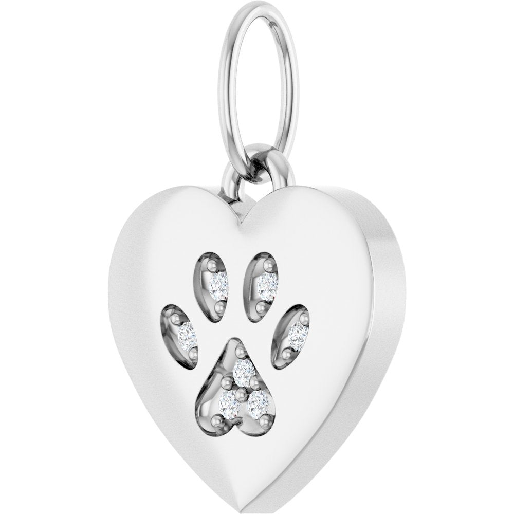 14K White Gold .02 CTW Natural Diamond Blank Paw Print Heart Pendant