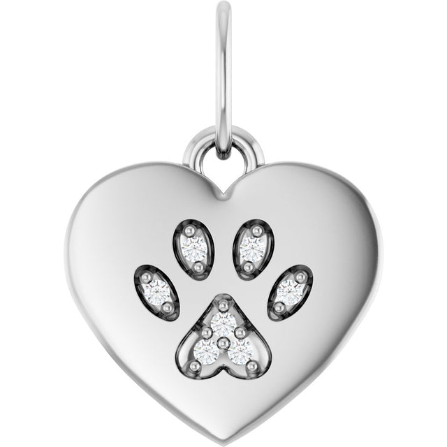 14K White Gold .02 CTW Natural Diamond Dog Mom Paw Print Heart Pendant