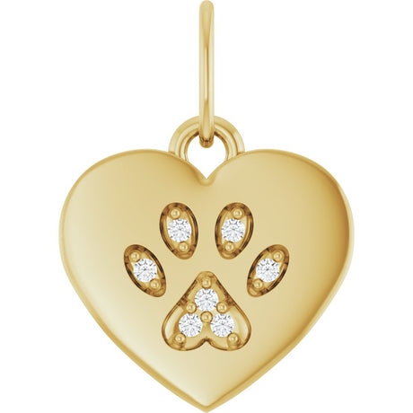 14K Yellow Gold .02 CTW Natural Diamond Dog Mom Paw Print Heart Pendant