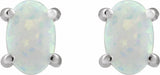 14K White Gold 6x4 mm Oval Lab-Grown White Opal Earrings