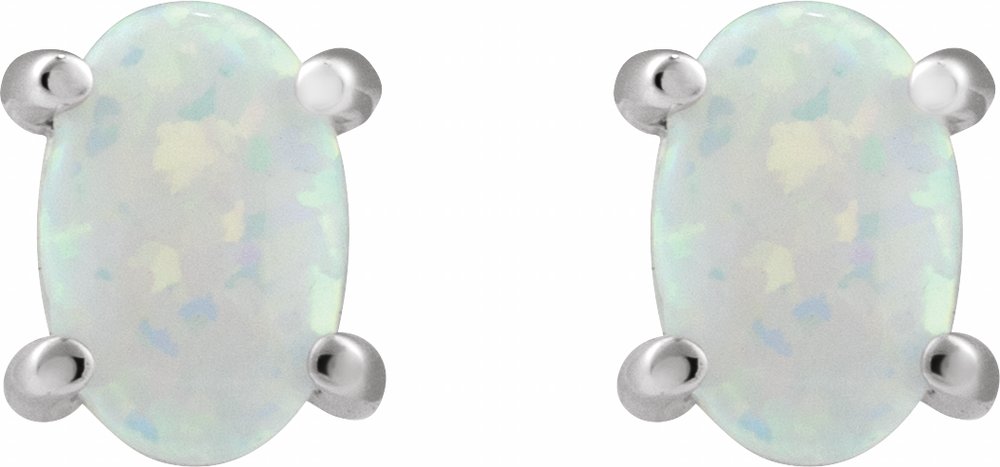 14K White 6x4 mm Oval Lab-Grown White Opal Earrings