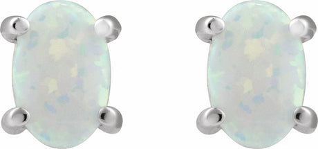 14K White 6x4 mm Oval Lab-Grown White Opal Earrings