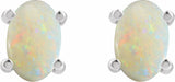 14K White Gold 6x4 mm Oval Natural White Opal Earrings