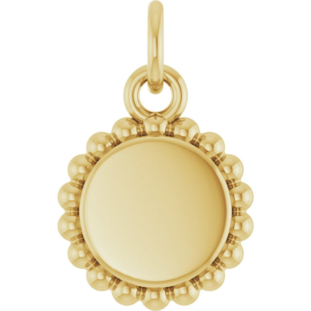 14K Yellow Gold Engravable Beaded Charm/Pendant