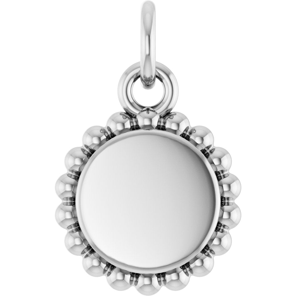 14K White Gold Engravable Beaded Charm/Pendant