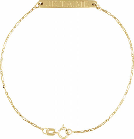 14K Yellow Gold Engravable Bar 7" Bracelet