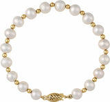 14K Yellow Gold Cultured White Freshwater Pearl 7 1/4" Bracelet