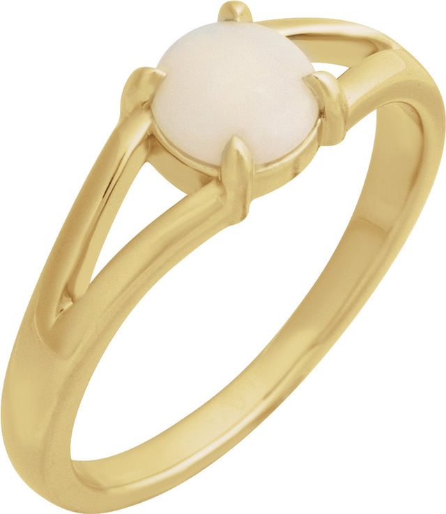 14K Yellow Natural White Opal Cabochon Ring