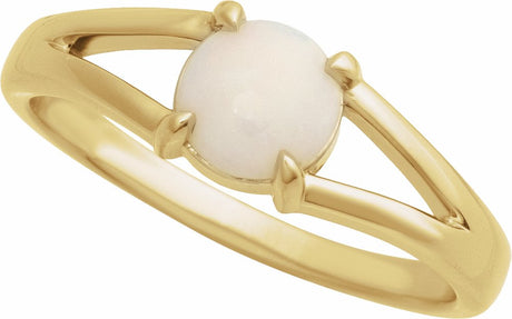 14K Yellow Gold Natural White Opal Cabochon Ring