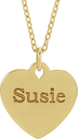 14K Yellow Gold Engravable Floral Heart 16-18" Necklace