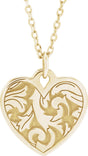 14K Yellow Gold Engravable Floral Heart 16-18" Necklace