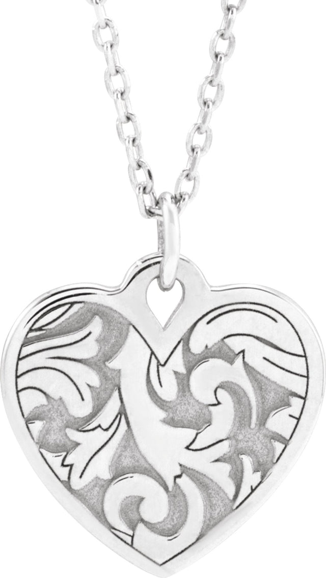 Sterling Silver Engravable Floral Heart 16-18" Necklace