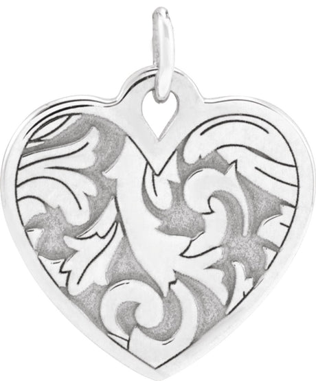 14K White Gold Engravable Floral Heart Pendant