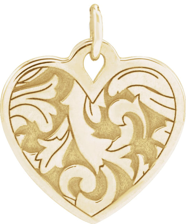 14K Yellow Engravable Floral Heart Pendant