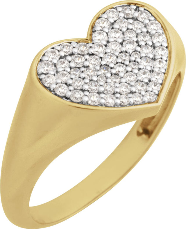 14K Yellow Gold 1/3 CTW Natural Diamond Heart  Signet Ring