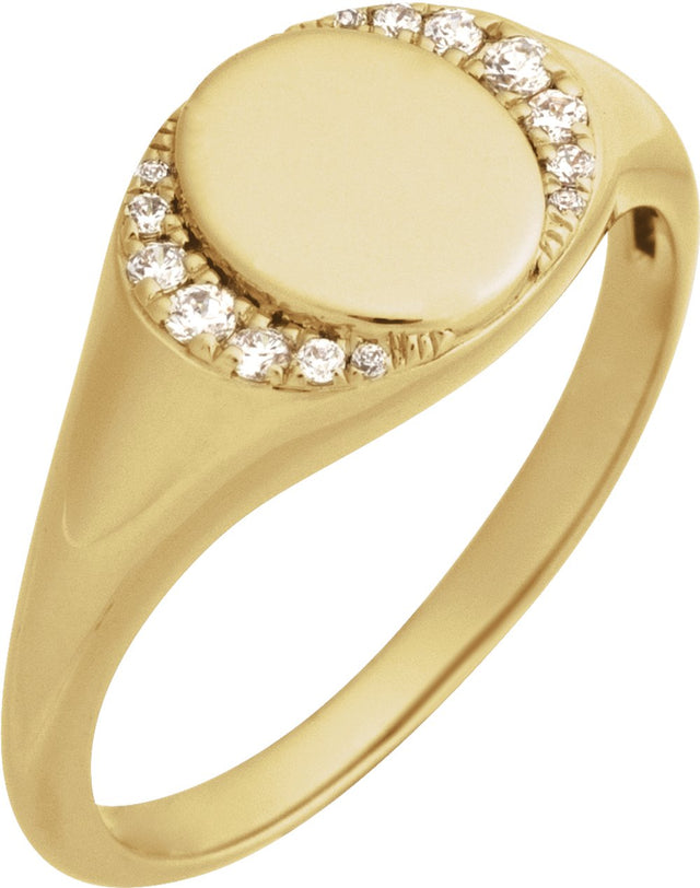 14K Yellow Gold Engravable 1/10 CTW Natural Diamond Signet Ring