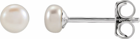 Sterling Silver 4-4.5 mm Cultured White Freshwater Button Pearl Earrings