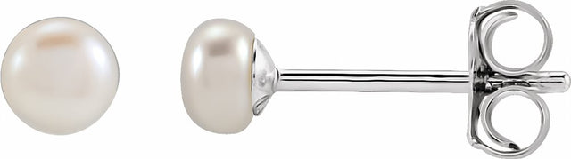 Sterling Silver 4-4.5 mm Cultured White Freshwater Button Pearl Earrings