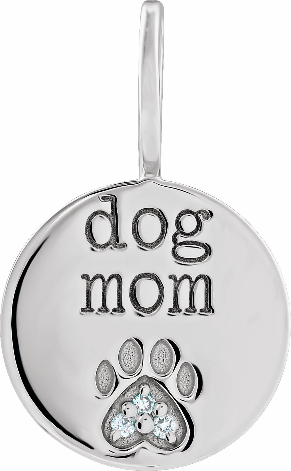 14K White Gold .01 CTW Natural Diamond Engraved Dog Mom Paw Print Charm/Pendant