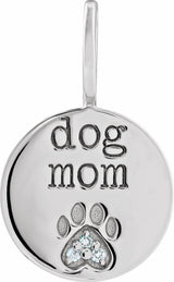 14K White Gold .01 CTW Natural Diamond Engraved Dog Mom Paw Print Charm/Pendant