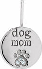 14K White Gold .01 CTW Natural Diamond Engraved Dog Mom Paw Print Charm/Pendant