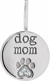 Sterling Silver .01 CTW Natural Diamond Engraved Dog Mom Paw Print Charm/Pendant