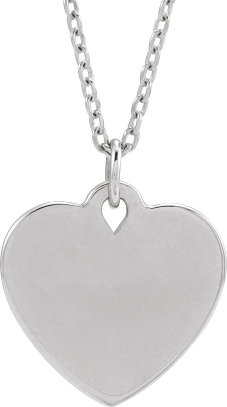 14K White Engravable Floral Heart 16-18" Necklace