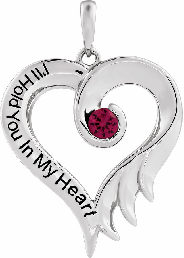 Sterling Silver Lab-Grown Ruby & Engraved I'll Hold You In My Heart Pendant