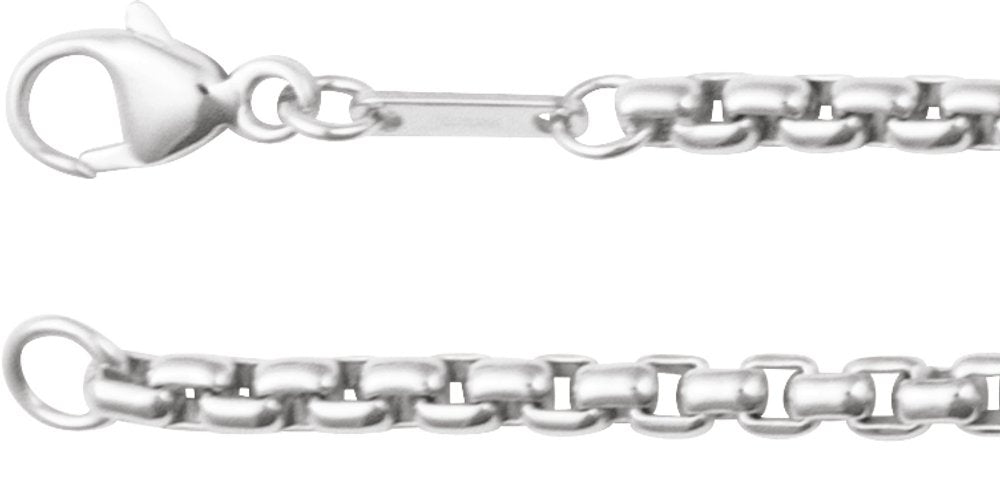 14K White Gold 2.6 mm Rounded Box 24" Chain