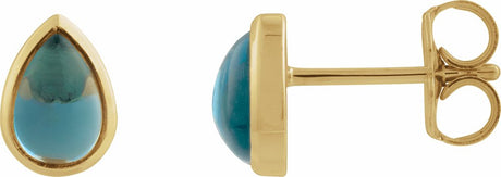14K Yellow Gold Natural London Blue Topaz Cabochon Earrings