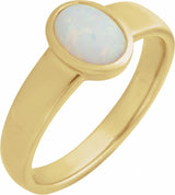 14K Yellow Gold Lab-Grown White Opal Cabochon Ring