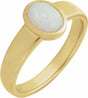 14K Yellow Gold Lab-Grown White Opal Cabochon Ring