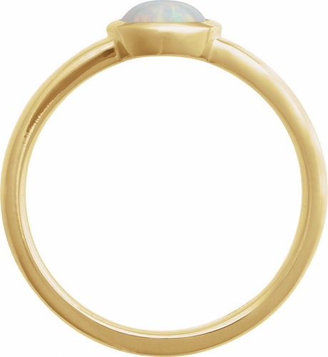14K Yellow Gold Lab-Grown White Opal Cabochon Ring
