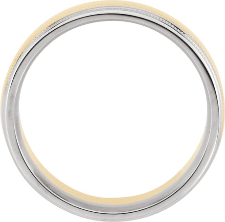 14K White/Yellow/White Gold 8 mm Double Milgrain Edge Comfort-Fit Half Round Band Size 10.5 