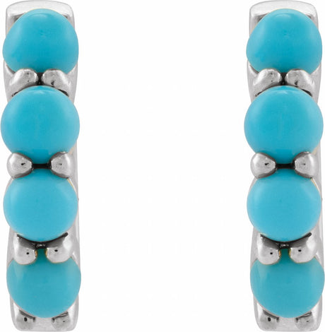 14K White Gold Natural Turquoise Cabochon Hinged 14.7 mm  Hoop Earrings