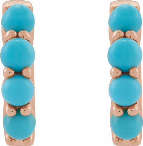 14K Rose Natural Turquoise Cabochon Hinged 14.7 mm  Hoop Earrings
