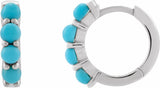 14K White Gold Natural Turquoise Cabochon Hinged 14.7 mm  Hoop Earrings