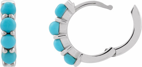 14K White Gold Natural Turquoise Cabochon Hinged 14.7 mm  Hoop Earrings