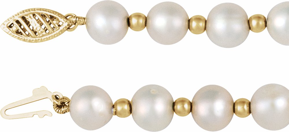 14K Yellow Cultured White Freshwater Pearl 7 1/4" Bracelet