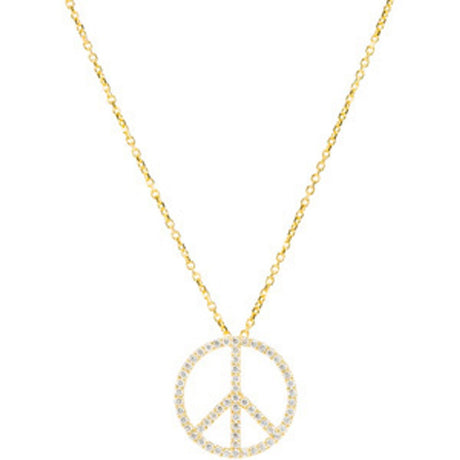 14K Yellow 1/4 CTW Natural Diamond Tiny Peace Sign 16" Necklace