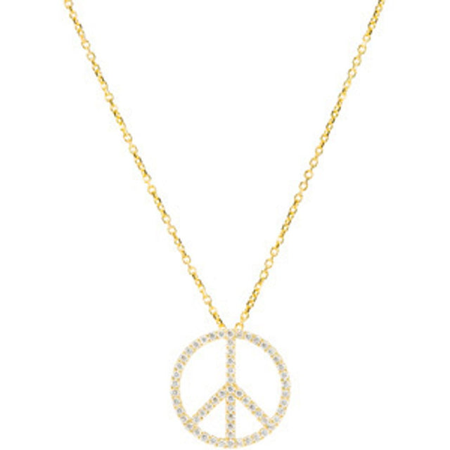 14K Yellow 1/4 CTW Natural Diamond Tiny Peace Sign 16" Necklace