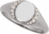 14K White Gold Engravable 1/10 CTW Natural Diamond Signet Ring