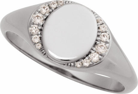 14K White Gold Engravable 1/10 CTW Natural Diamond Signet Ring