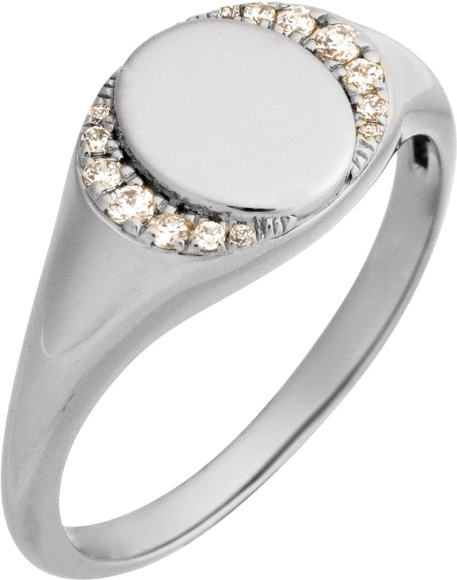 14K White Gold Engravable 1/10 CTW Natural Diamond Signet Ring
