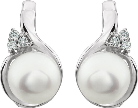 14K White Cultured White Freshwater Pearl & .08 CTW Natural Diamond Earrings