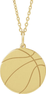 14K Yellow Gold Engravable Basketball 16-18" Necklace